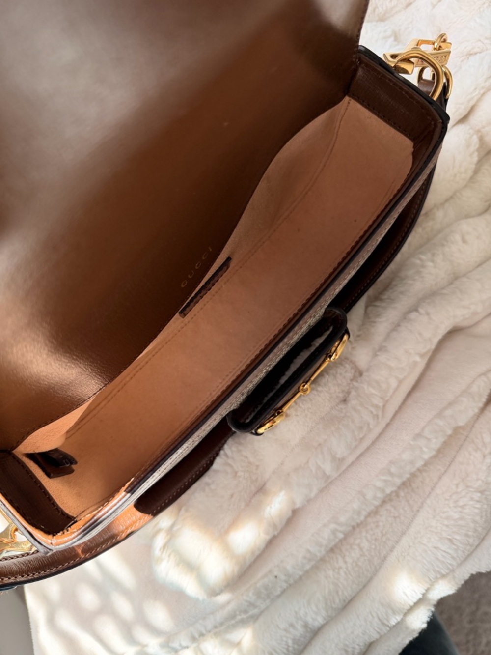 Gucci Canvas Horsebit 1955 Shoulder Bag with Gold Hardware - Picture 8 of 16